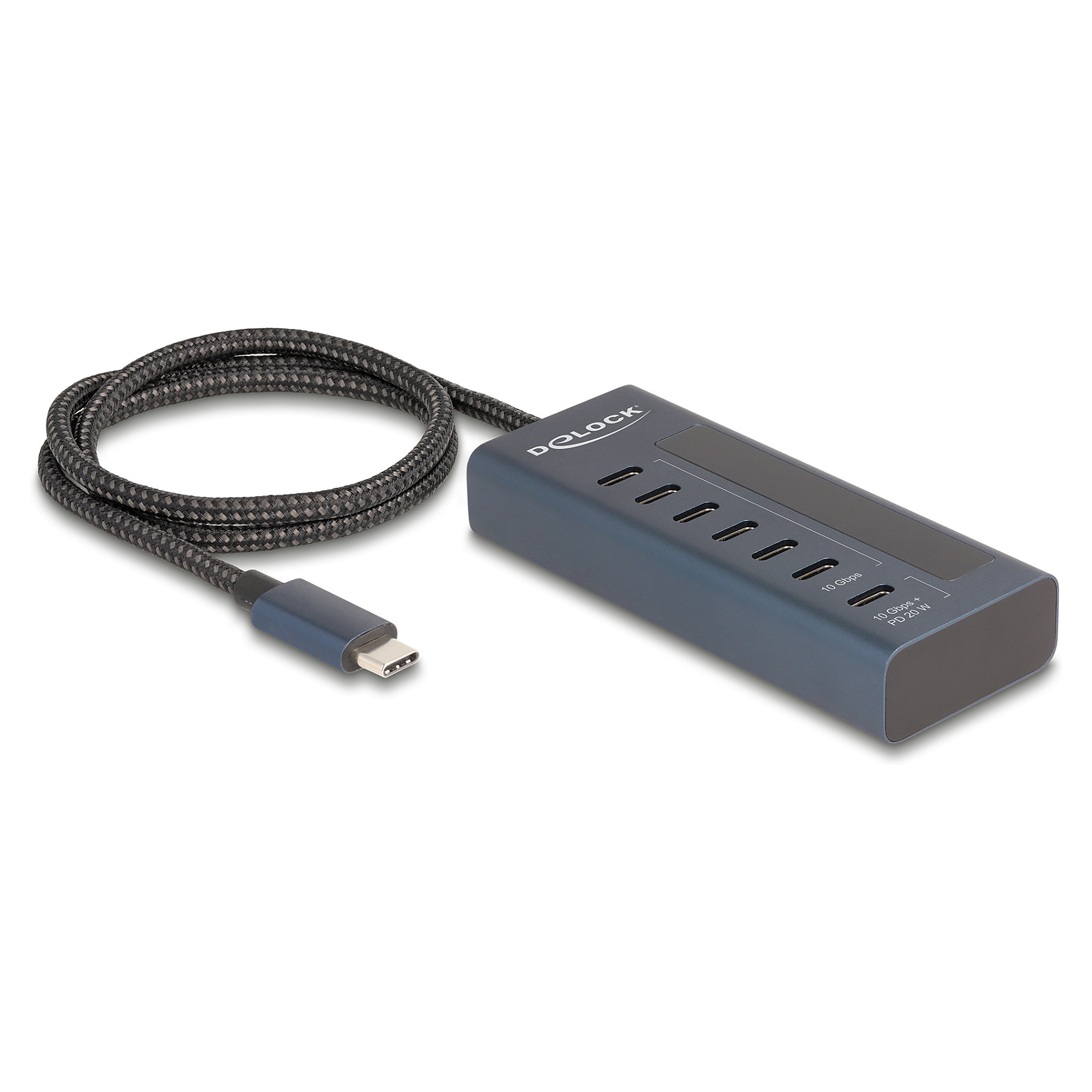 DELOCK USB 10 Gbps Hub mit 7 USB Type-C Ports davon 6 x Datenport + 1 x Daten und PD 20 Watt mit Leistungsanzeige