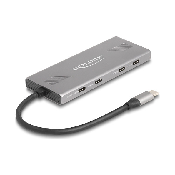 DELOCK 7 Port USB Hub 10 Gbps mit 4 x USB Type-C Buchse und 3 x USB Typ-A Buchse mit PD 80 W