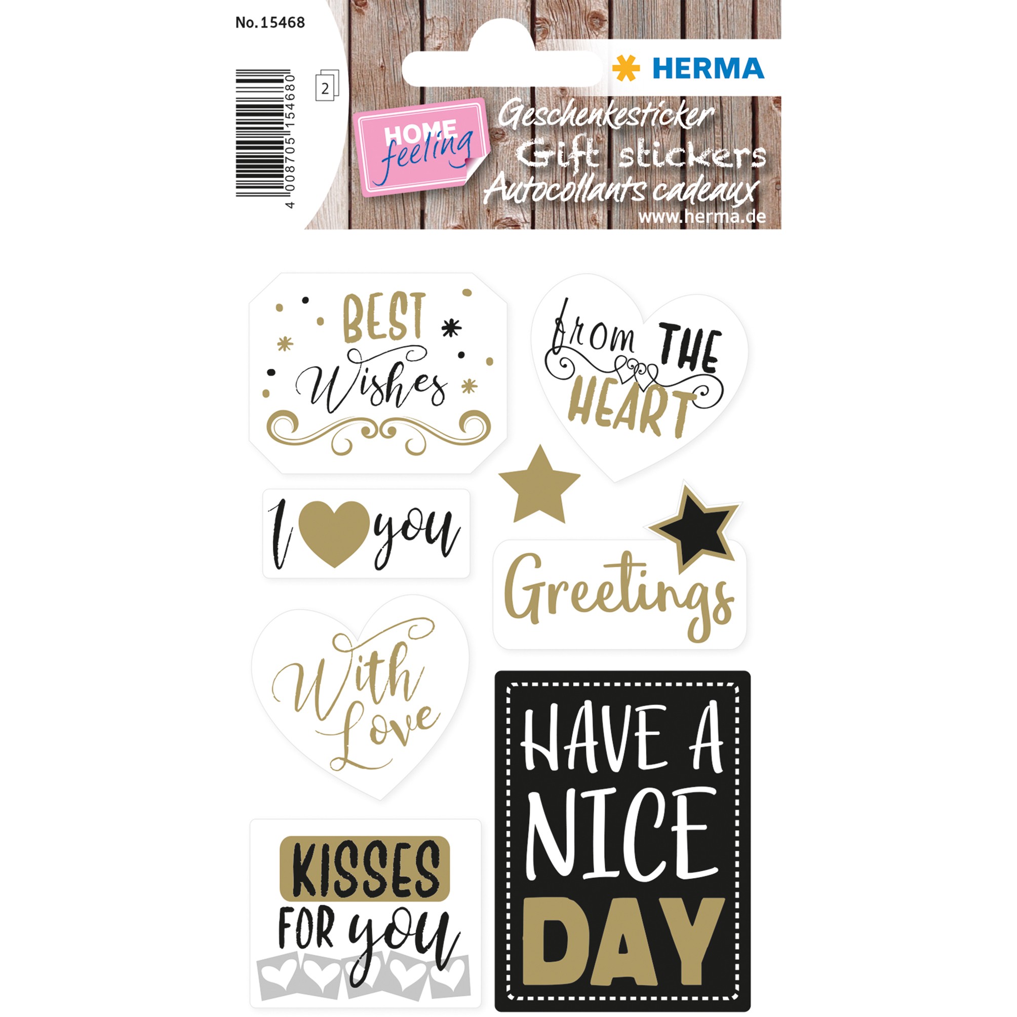 HERMA Geschenkesticker HOME Best Wishes Goldprägung 14St.