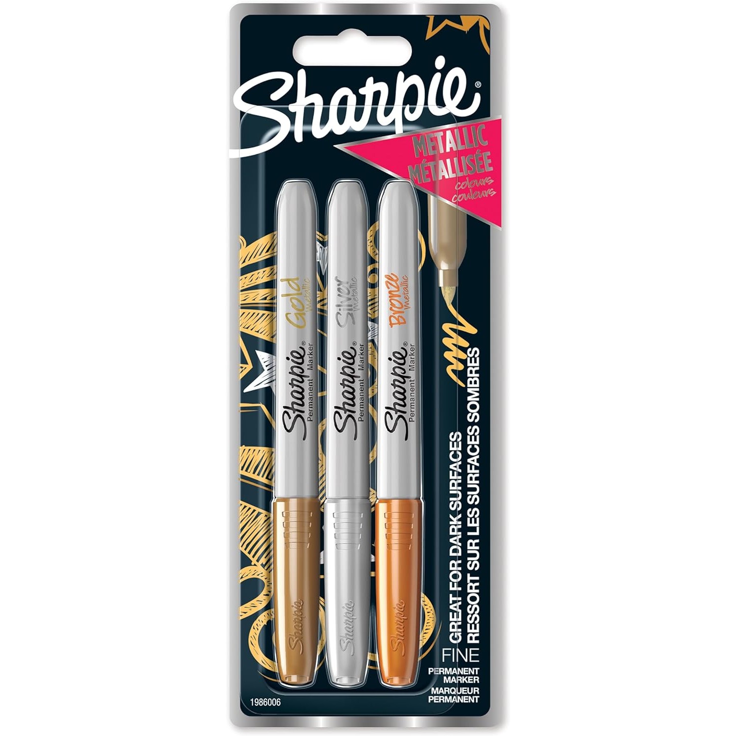 Sharpie Metallic Marker Permanent F 3 Stk Gold.Silber.Bronze Blister