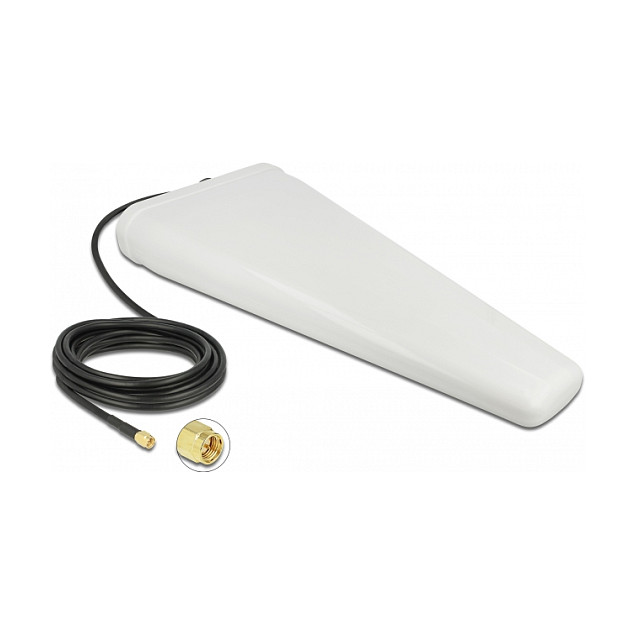 DELOCK LTE Antenne SMA Stecker 9 - 11dB direktional mit Anschlusskabel RG-58 5m weiss outdoor