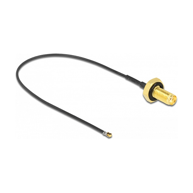 DELOCK Antennenkabel SMA Buchse zum Einbau zu MHF 4L LK Stecker 1.37 20cm Gewindelnge 10mm spritzwassergeschtzt