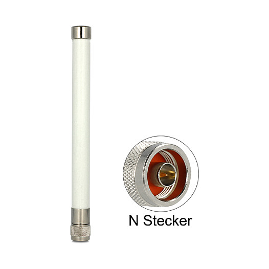 DELOCK WLAN 802.11 ac/a/b/g/n Antenne N Stecker 4.5 - 7.0 dBi 22cm omnidirektional starr outdoor weiss