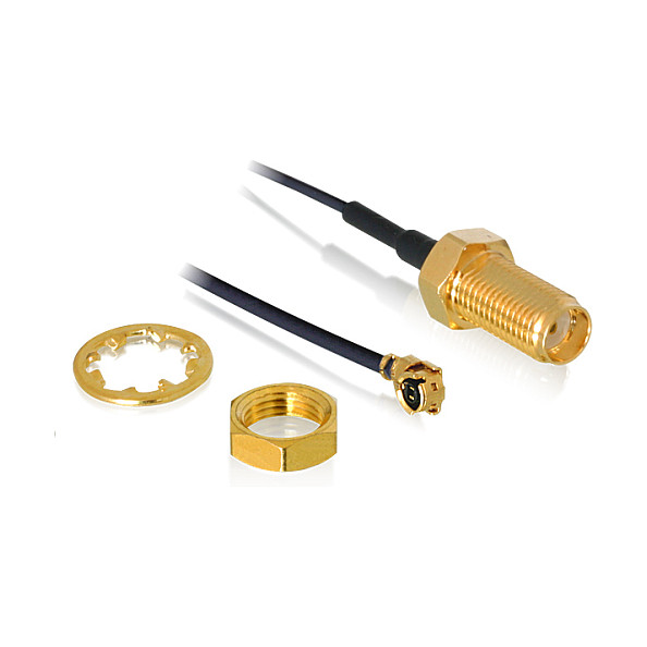 DELOCK Antennenkabel SMA Buchse zum Einbau zu I-PEX Inc. MHF I Stecker 1.37 50cm Gewindelnge 10mm