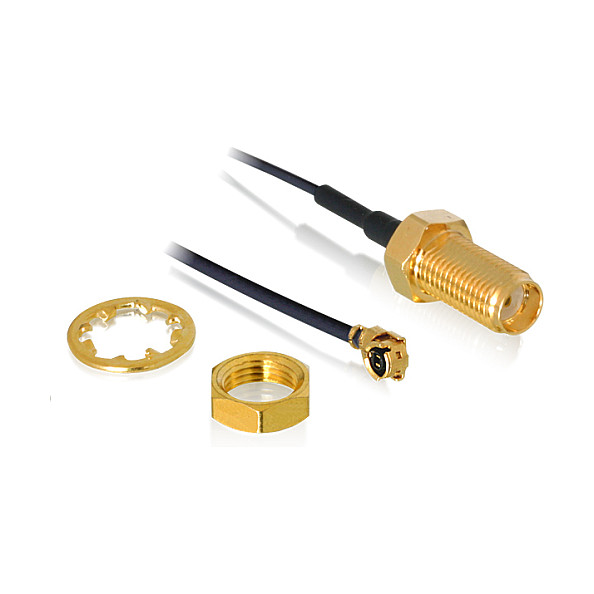 DELOCK Antennenkabel SMA Buchse zum Einbau zu I-PEX Inc. MHF I Stecker 1.37 35cm Gewindelnge 10mm