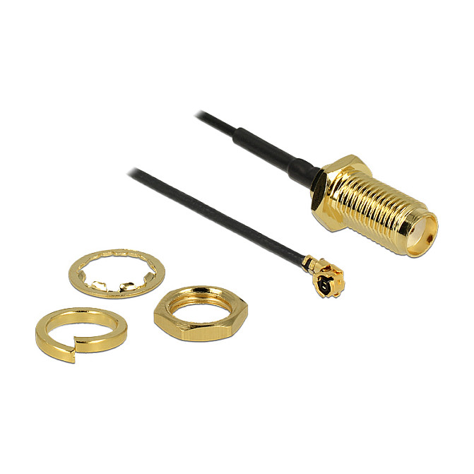 DELOCK Antennenkabel SMA Buchse zum Einbau zu I-PEX Inc. MHF I Stecker 1.13 7cm Gewindelnge 10mm