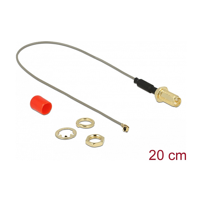 DELOCK Antennenkabel RP-SMA Buchse zum Einbau Ferritkern zu I-PEX Inc. MHF I Stecker 1.13 20cm Gewindelnge 10mm
