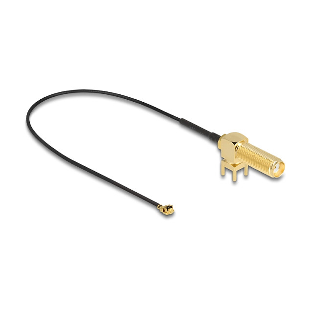 DELOCK Antennenkabel SMA 90 PCB Buchse zum Einbau zu I-PEX Inc. MHF I Stecker 1.13 25cm Gewindelnge 15mm