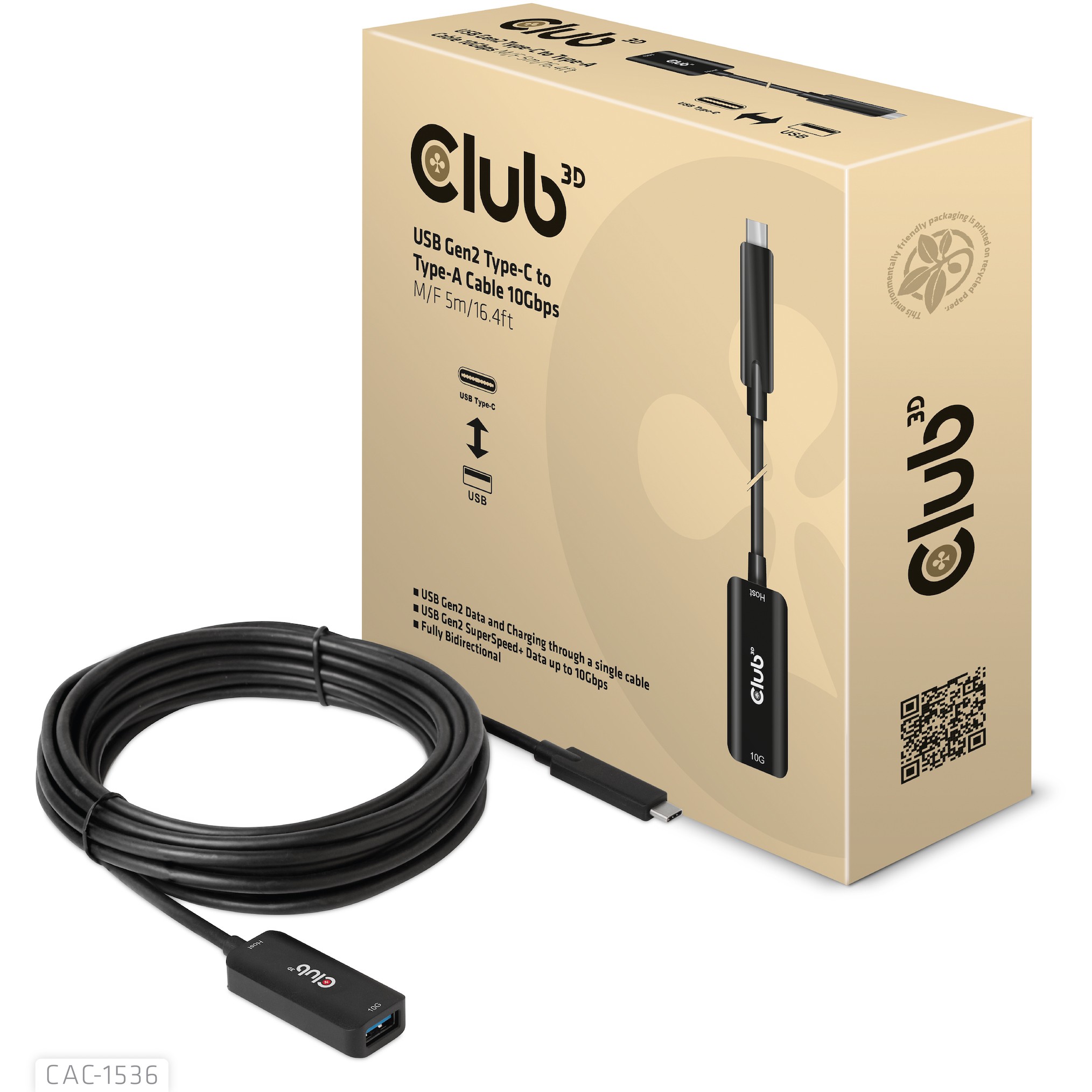 Club3D Kabel USB 3.2 Typ C <> USB Typ A 10Gbps St/Bu 5m