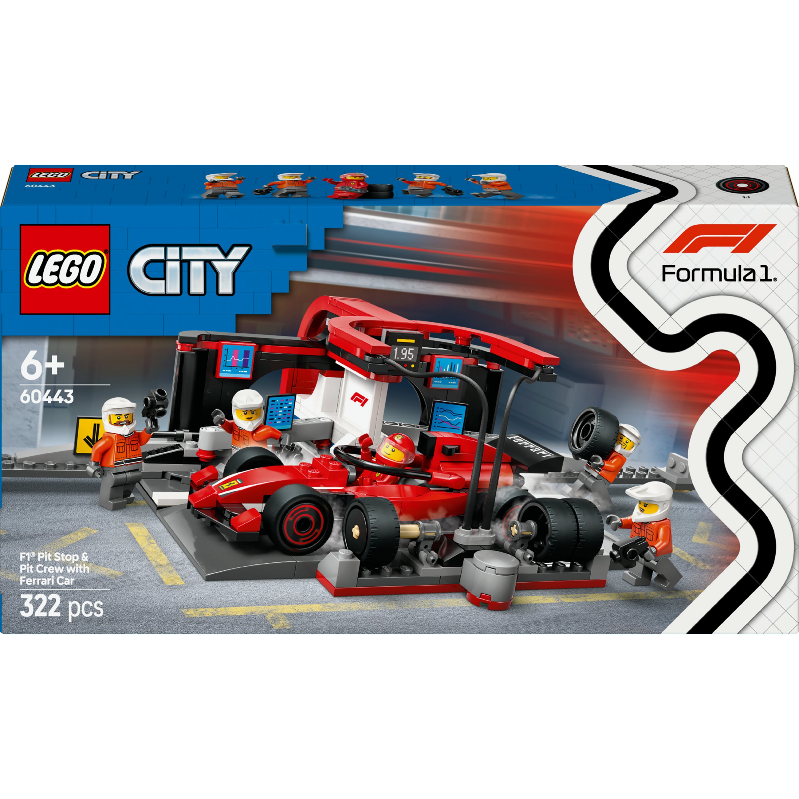 LEGO 60443 City F1 Boxenstopp mit Boxencrew und Ferrari Flitzer