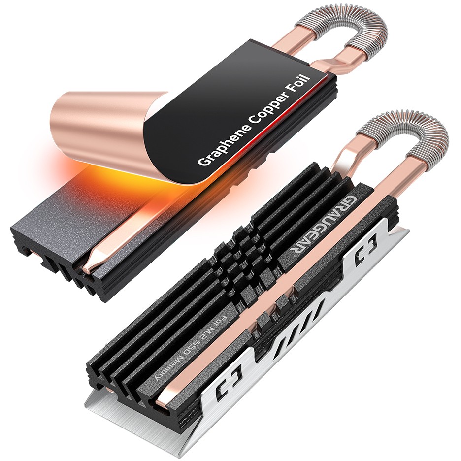 GRAUGEAR Heatpipe Kühlkörper SSD M.2 NVMe 2280 Graphen-Kupfe