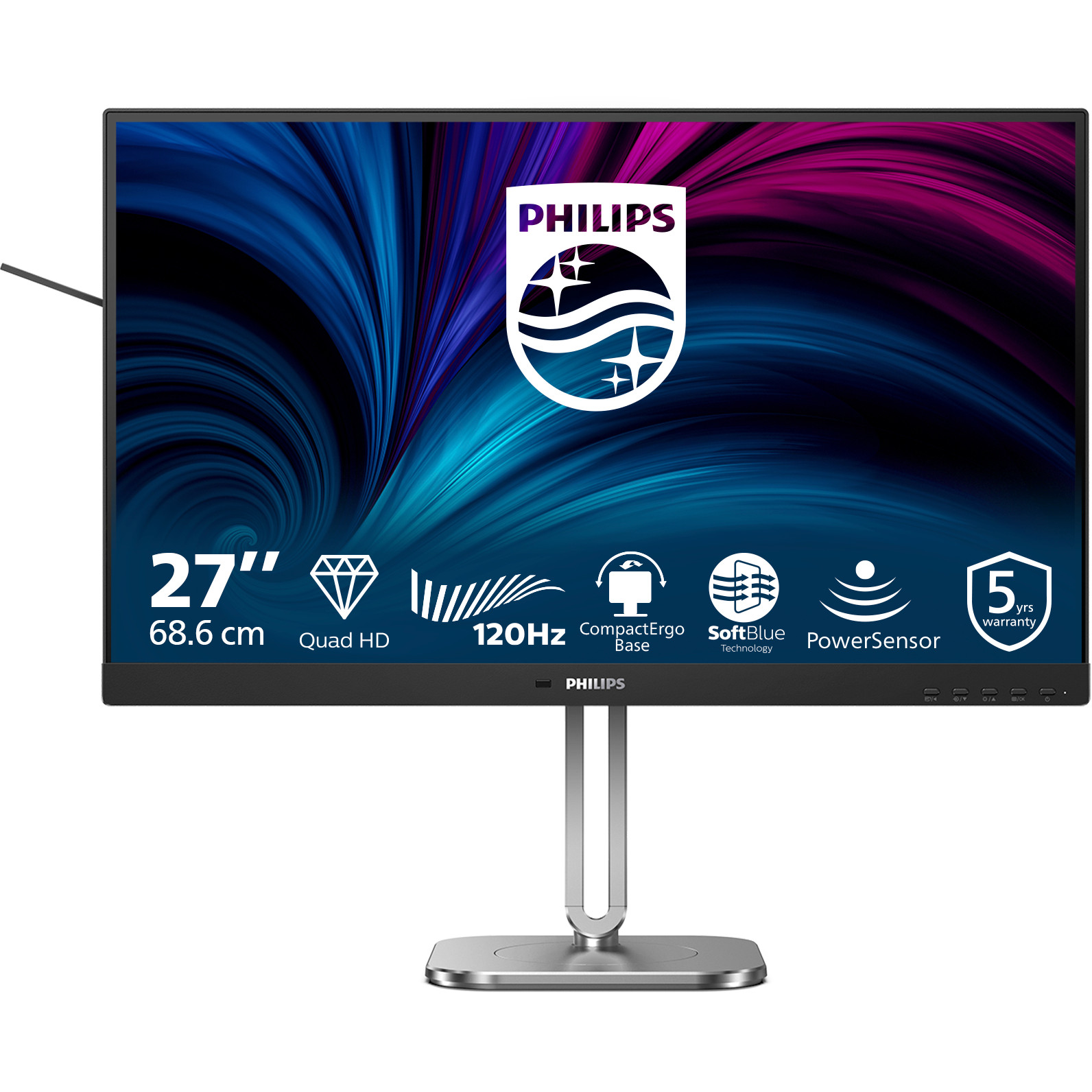 PHILIPS 68,58cm 27Z 2560x1440 120Hz IPS Flat H/A 150 MM TUV EyeSafe certified USB HUB SPEAKERS Power/Light sensor DP 2xHDMI 350cd/m2
