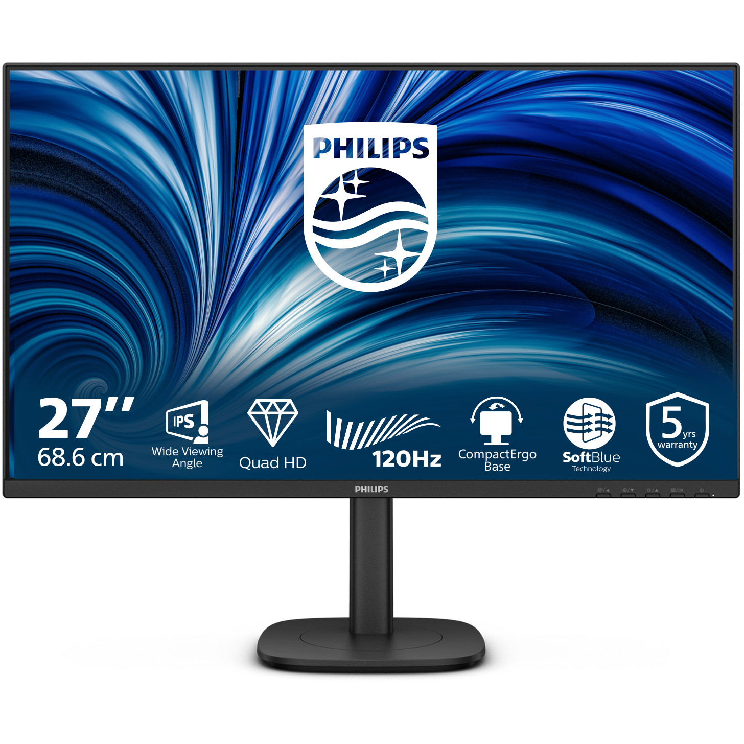 PHILIPS 68,58cm 27Zoll 2560x1440 120Hz IPS Flat H/A 150 MM TUV EyeSafe certified USB HUB SPEAKERS DPx1 HDMIx2 350cd/m2 TCO 10