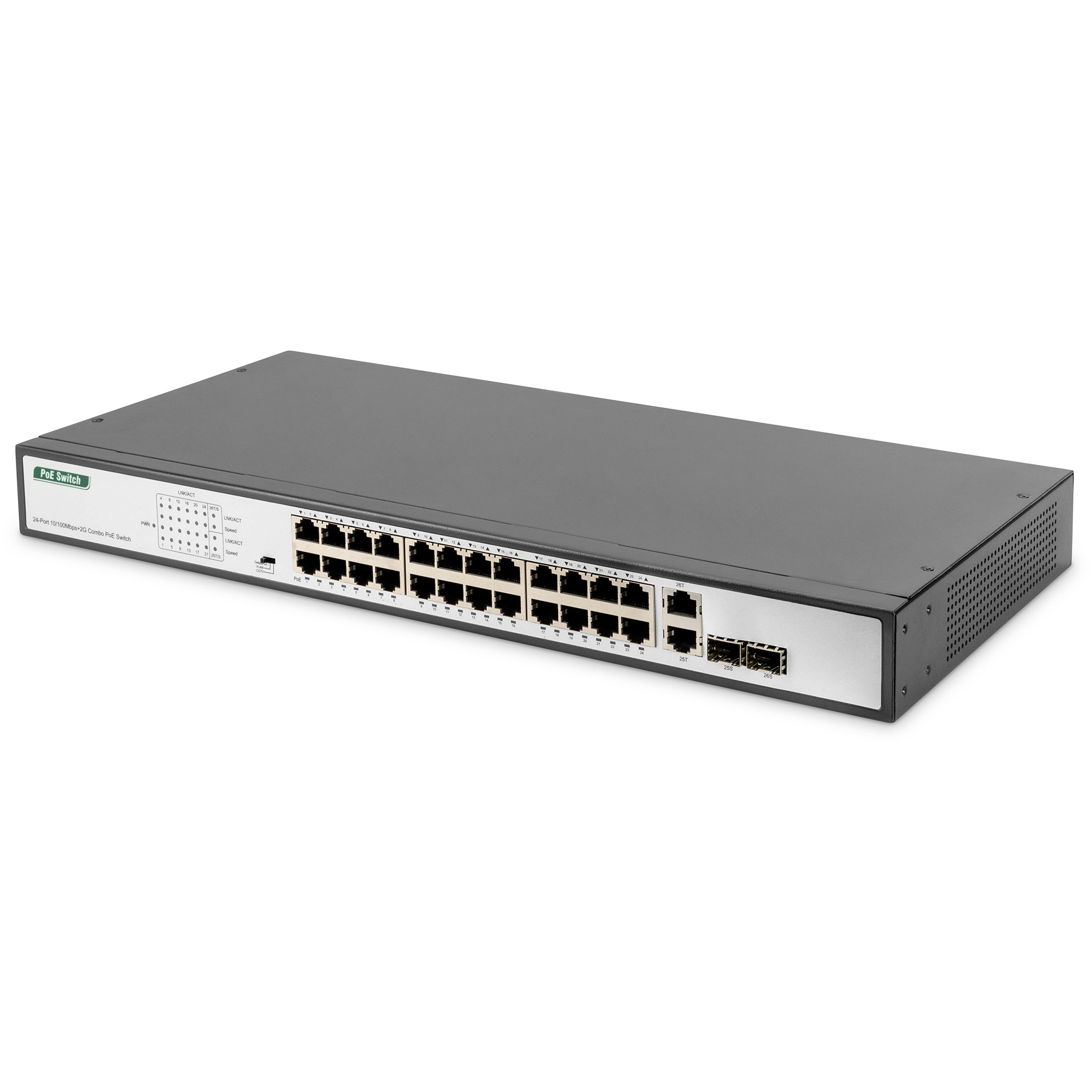 DIGITUS Switch 24-Port 10/100 370W PoE Unmanaged schwarz
