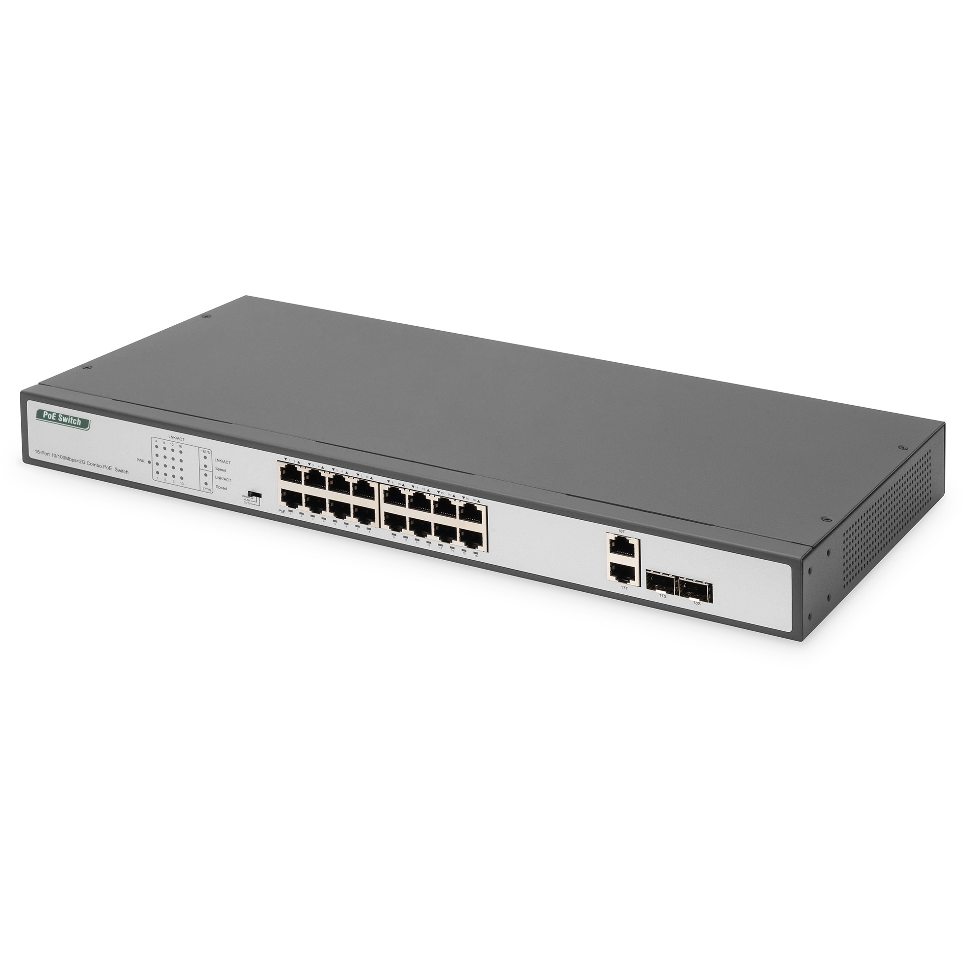 DIGITUS Switch 16-Port 10/100 250W PoE Unmanaged schwarz
