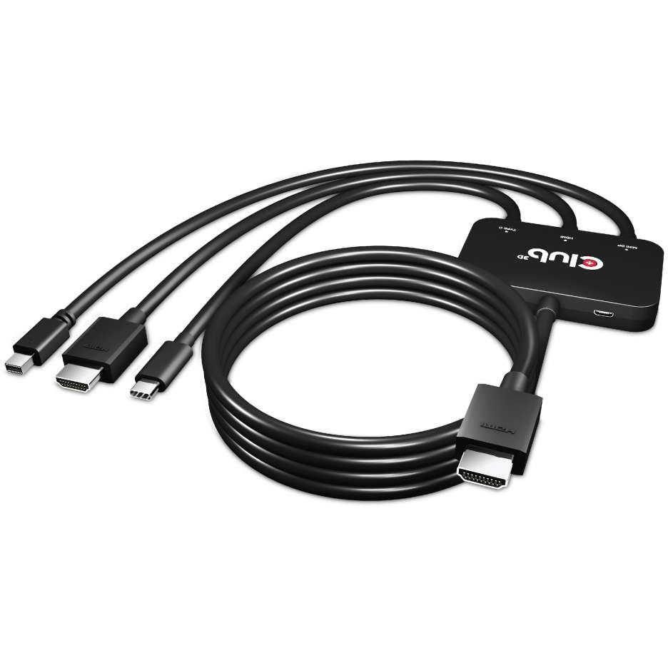 Adapter USB-C + HDMI + Mini DisplayPort 1.2 => HDMI 4K60Hz HDR *Club3D* Aktiv 32 AWG