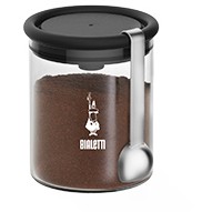 Bialetti Kaffee-Aromabehälter aus Glas - für 250g Kaffee - Deckel mit Standvorrichtung - inkl. Löffel