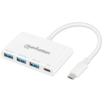 MANHATTAN 3-Port USB 3.0 Typ-C Hub mit PD Port 3x USB-A weiß