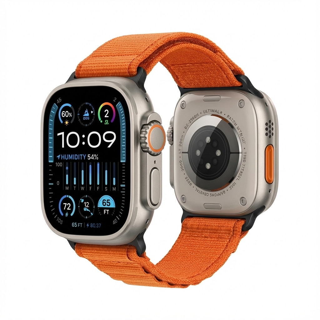 Premium Plus Armband für Apple Watch, Orange/Schwarz, 44mm, 45mm, 42mm (Series 1/2/3), 49mm, 46mm, GA-MAG-BNDA-PP-OML