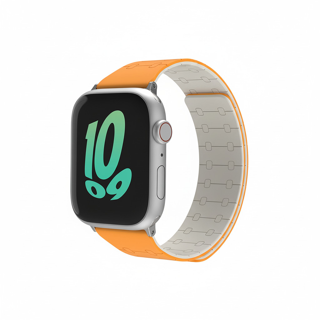Premium Pro Armband für Apple Watch, Orange/Weiß, 44mm, 45mm, 42mm (Series 1/2/3), 49mm, 46mm, GA-MAG-BNDA-P+GSL