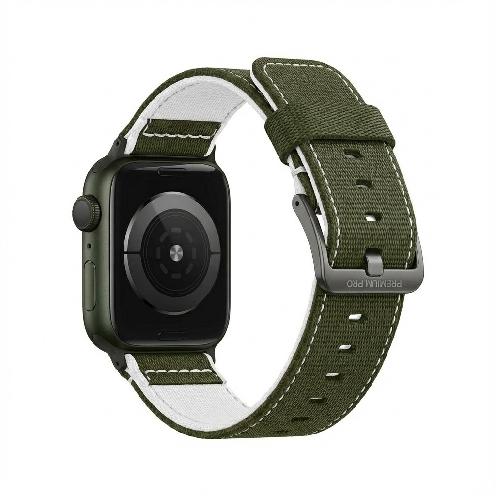 Premium Pro Armband für Apple Watch, Khaki/Weiß, 44mm, 45mm, 42mm (Series 1/2/3), 49mm, 46mm, GA-MAG-BNDA-P+KLCL