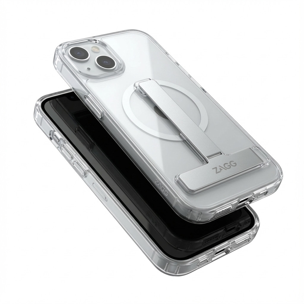 Case aus 10H Hartglas mit Kickstand für Apple iPhone 16 Plus, Transparent/Silber, GA-MAGCS-IP24-SLS67WHT