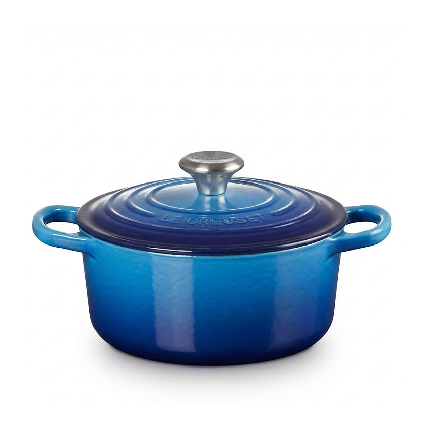 Le Creuset 21177182202430 Signature Gusseisen-Bräter mit Deckel, 18 cm, Azure