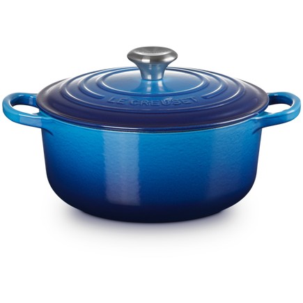 Le Creuset 21177202202430 Signature Gusseisen-Bräter mit Deckel, 20 cm, Azure