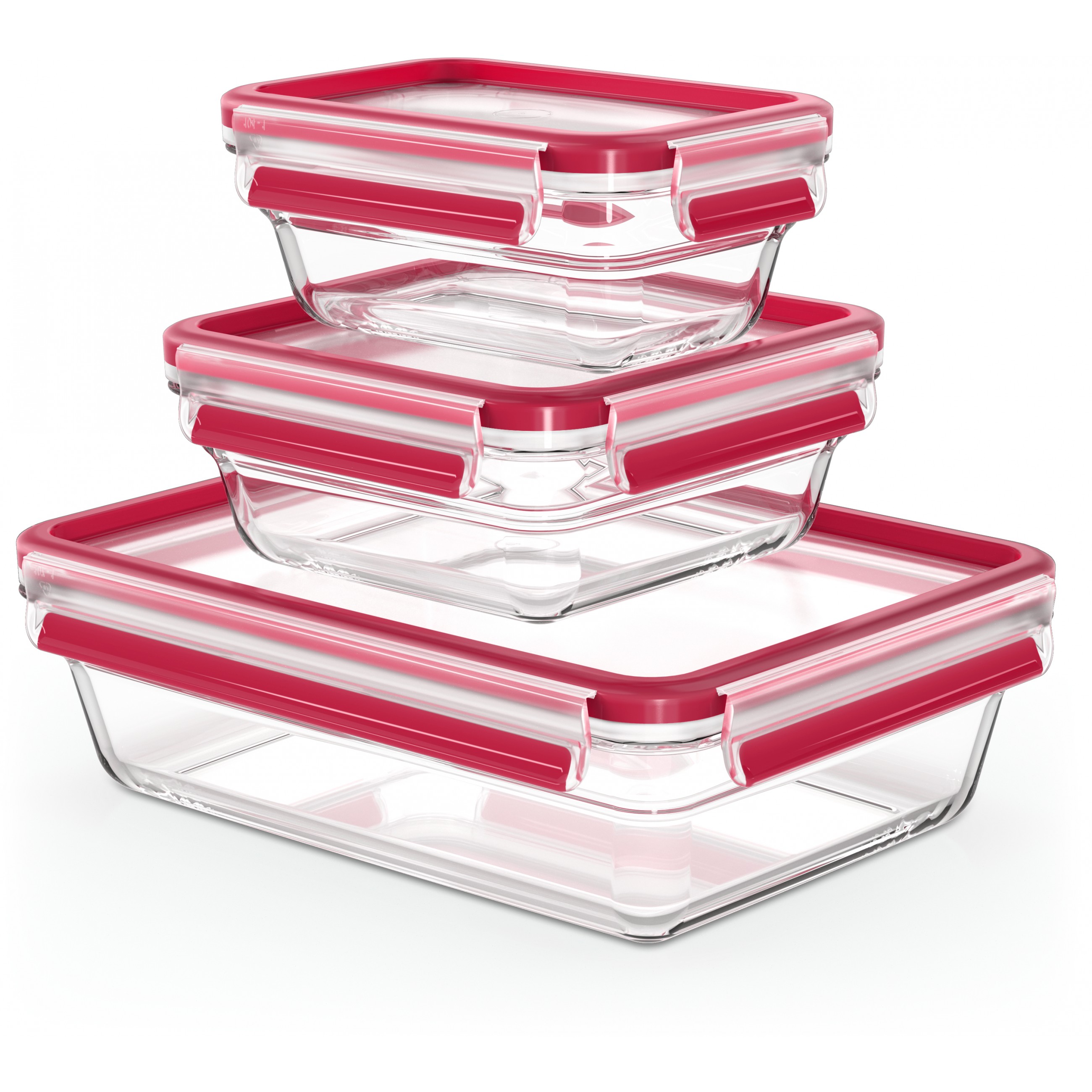 Emsa N10509 Clip & Close Glas Frischhaltedosen-Set 3-teilig Transparent/Rot
