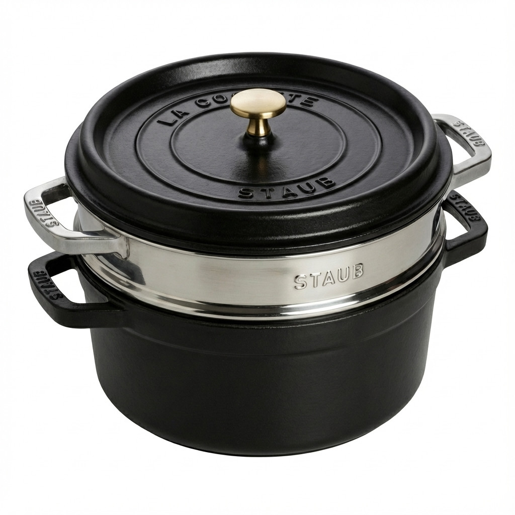 Staub La Cocotte 24cm rund, mit Dmpfeinsatz, schwarz