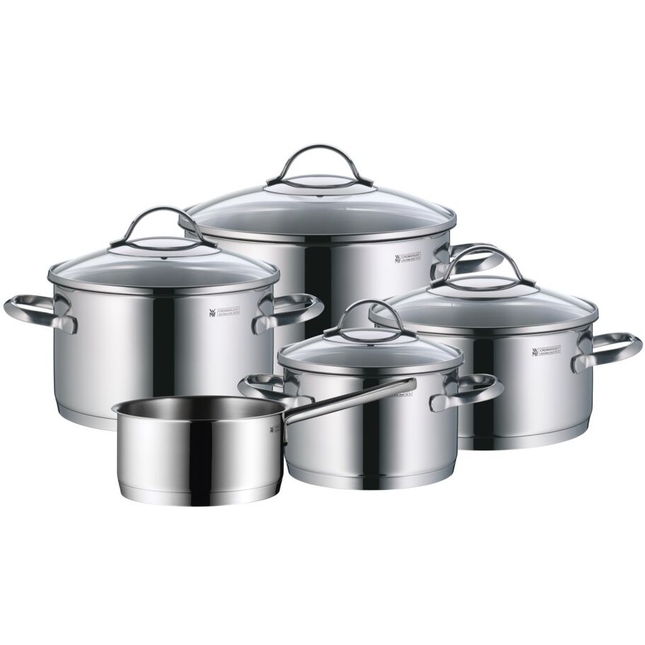 WMF Provence Plus Topf-Set Bratentopf (2,5l), Fleischtöpfe(1,9l), (3,3l), (5,7l), Stielkasserolle (1,7l) silber