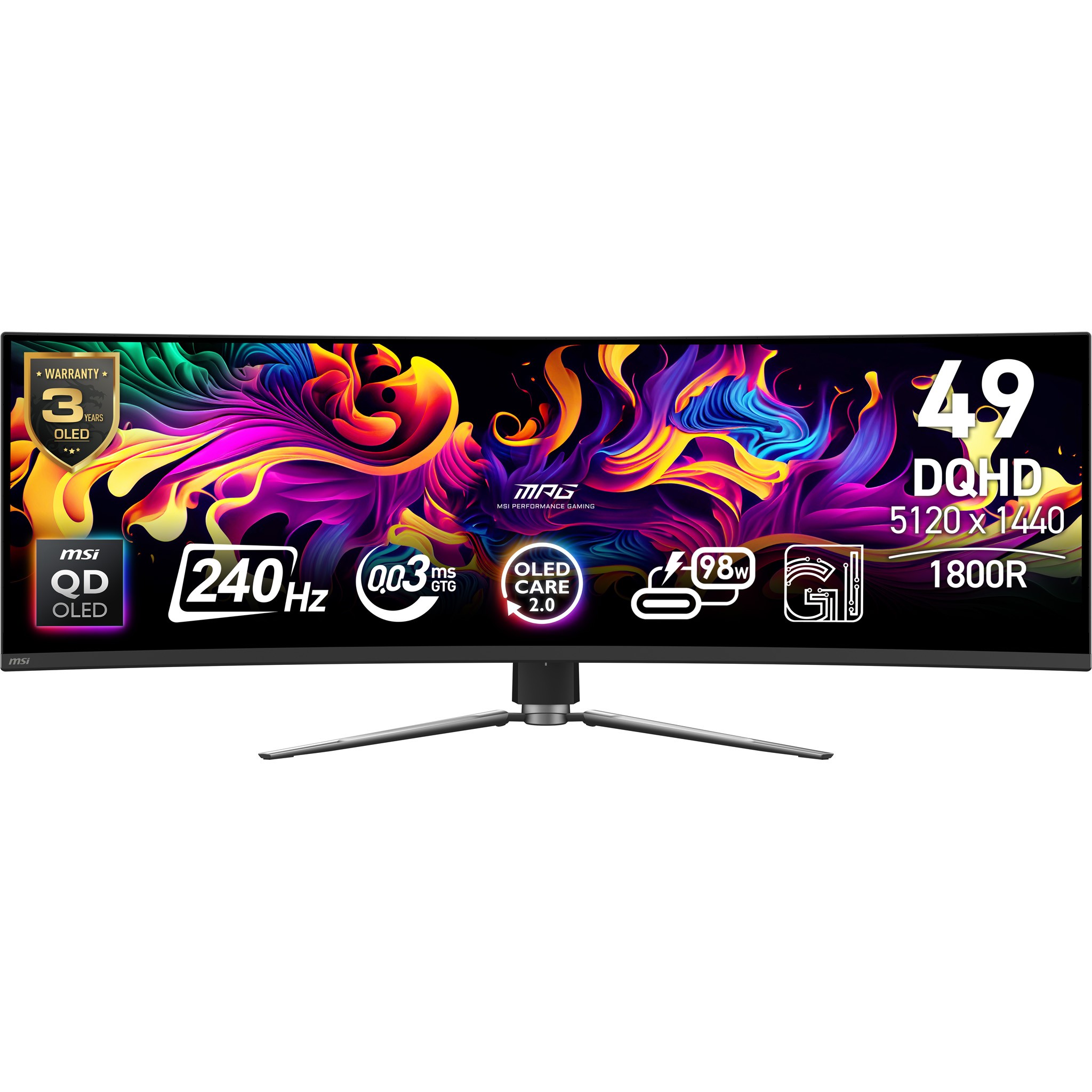 MSI MPG 491CQPXDE QD-OLED (124.5 cm (49 Zoll), schwarz, DQHD, Curved, USB-Hub, USB-C, 240Hz Panel)