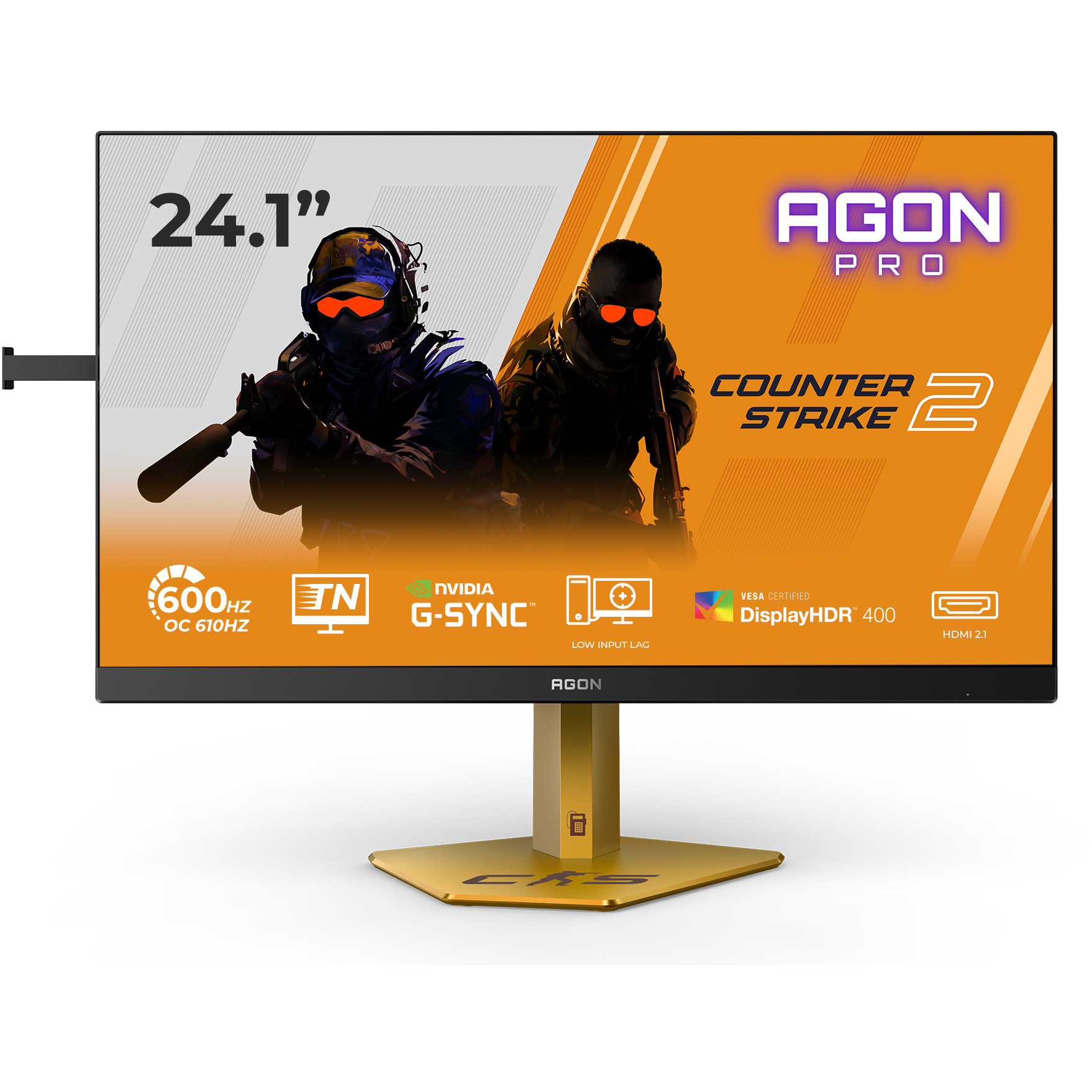 AOC Agon Pro CS24A - 24 Zoll Full HD Gaming, 610Hz 0,5ms gtg, G-Sync,HDR400 (1920x1080, 2x HDMI 2.1, DP 1.4, USB Hub) schwarz-rot-orange