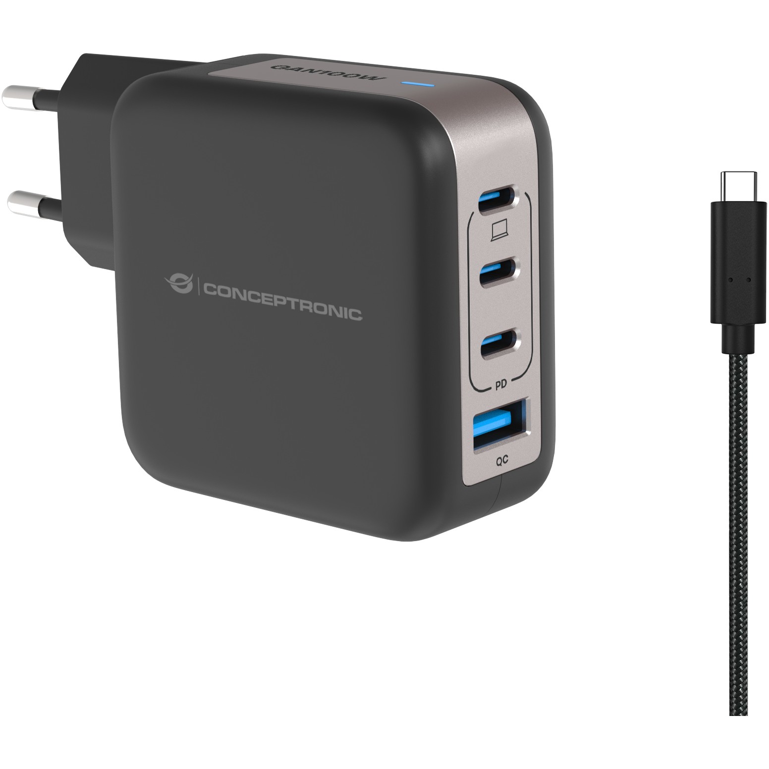 CONCEPTRONIC Ladegerät 4Port GaN 3xUSB-C/1xA100WPD3.0/PPS sw