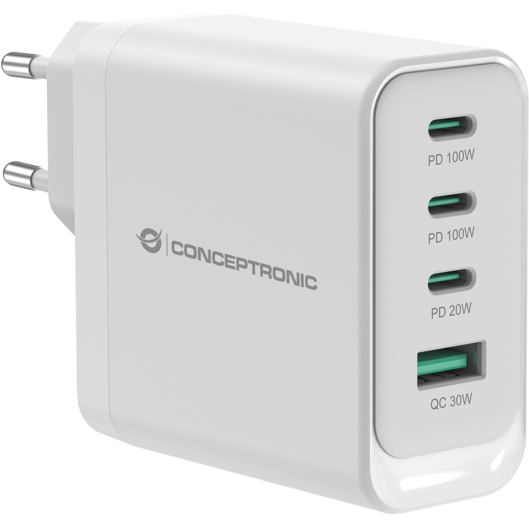 CONCEPTRONIC Ladegerät 4Port GaN 3xUSB-C/1xA100WPD3.0/PPS ws