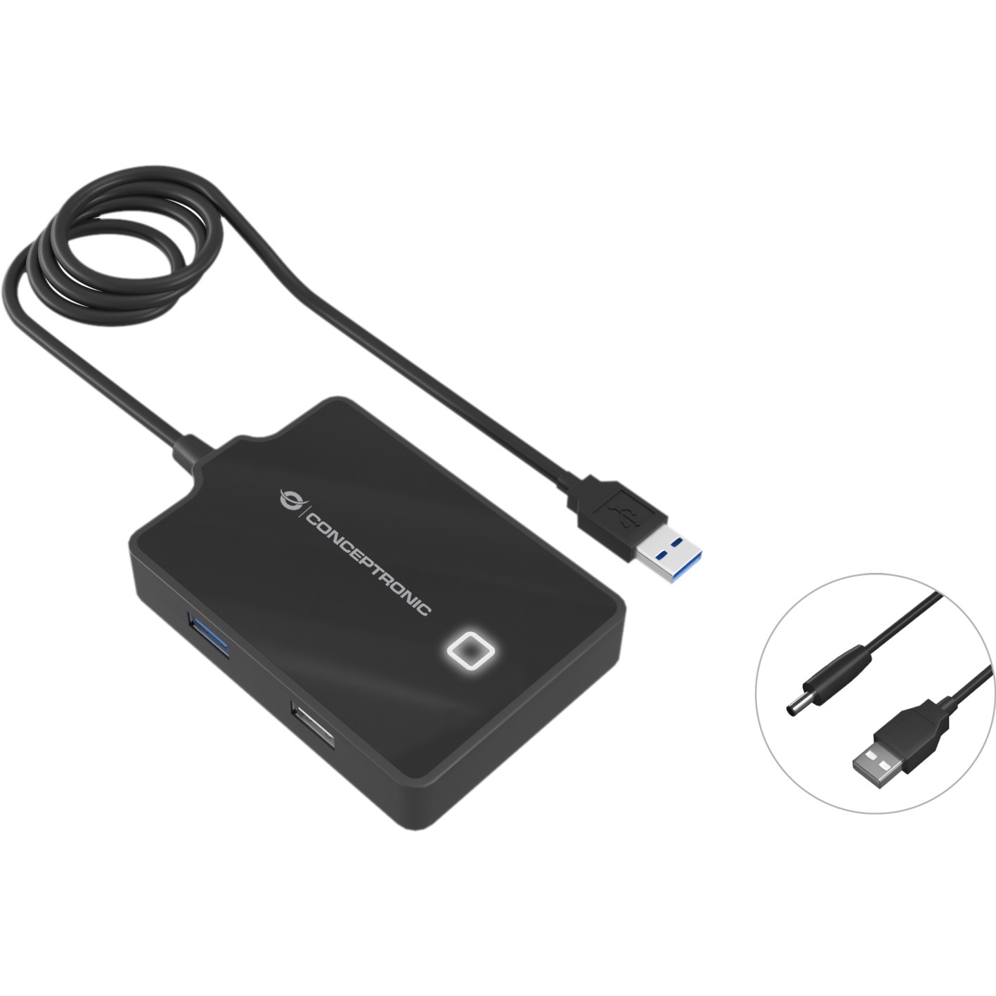 CONCEPTRONIC 4-Port Hub USB-A3.0->3xA2.0/A3.0/DC o.Netz. sw