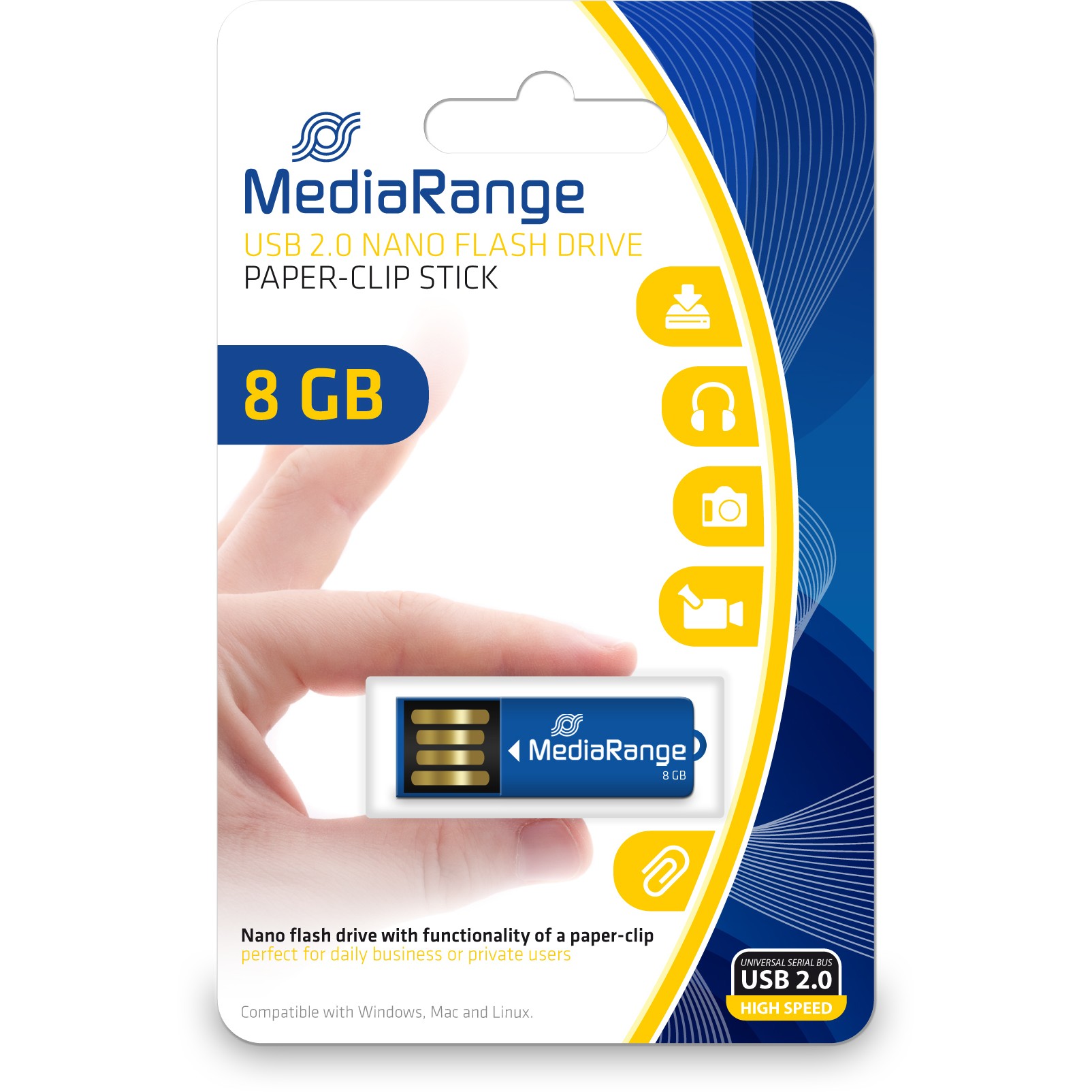 STICK MediaRange USB Nanostick 8 GB m. Klammerfunktion blau