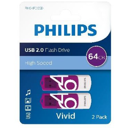 STICK Philips USB 2.0 2-Pack 64GB Vivid Edition Magic Purple