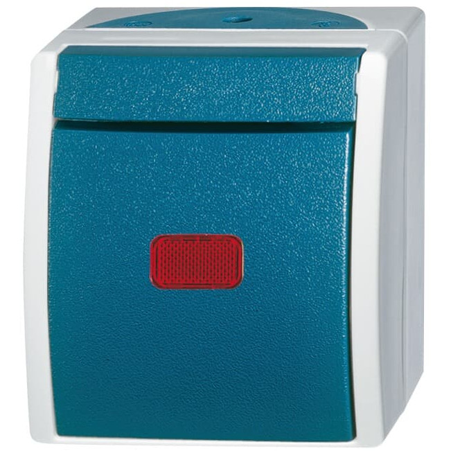 BUSCH JAEGER Ocean - Wippkontrollschalter Wassergeschützt rote Kalotte - AP *Glimmlampe* *grau/blaugrün*