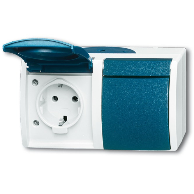 BUSCH JAEGER Ocean - Steckdose Klappdeckel 2-fach - AP *grau/blaugrün*