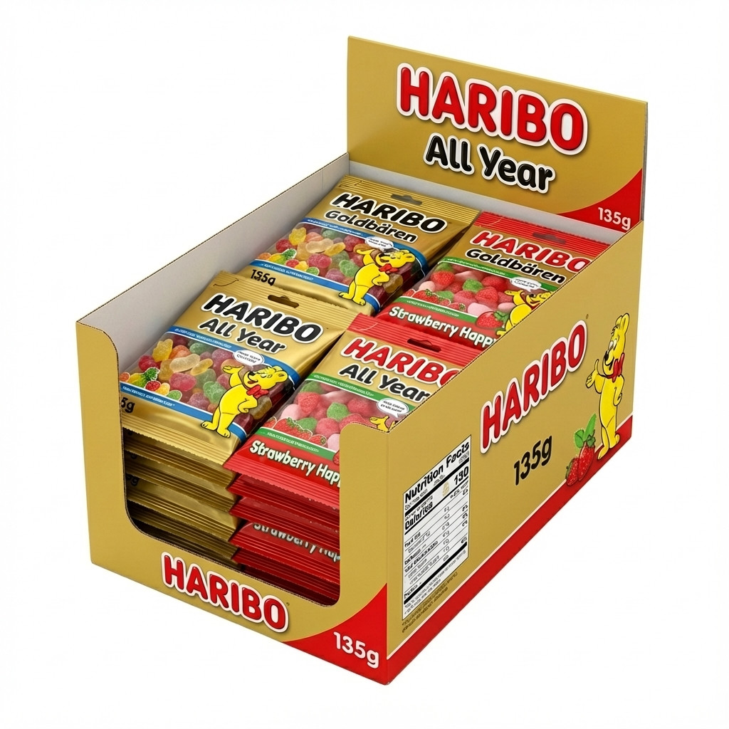 CANDLE Thekendisplay Haribo All Year 20 x 135g, 5 x Strawberry Happ