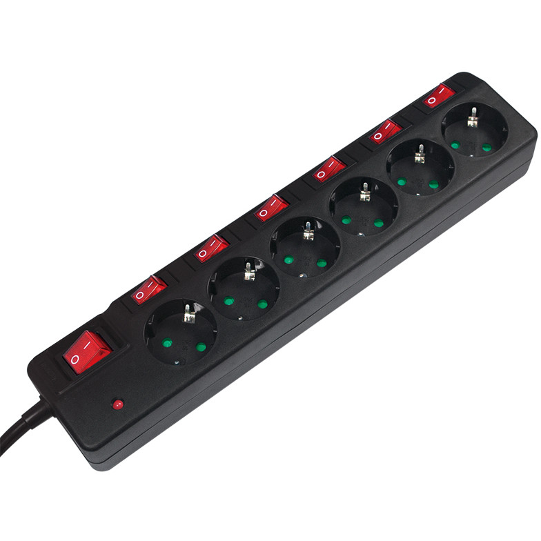 Logilink Steckdosenleiste 6-fach, 1,5m mit 6 Schalter schwar