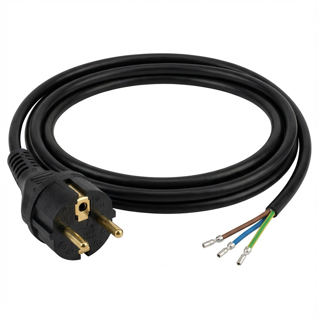 Netzkabel 230V Schutzkontakt CEE7(Stecker)->Open End mit Adernendhülsen, 1,8m,Black