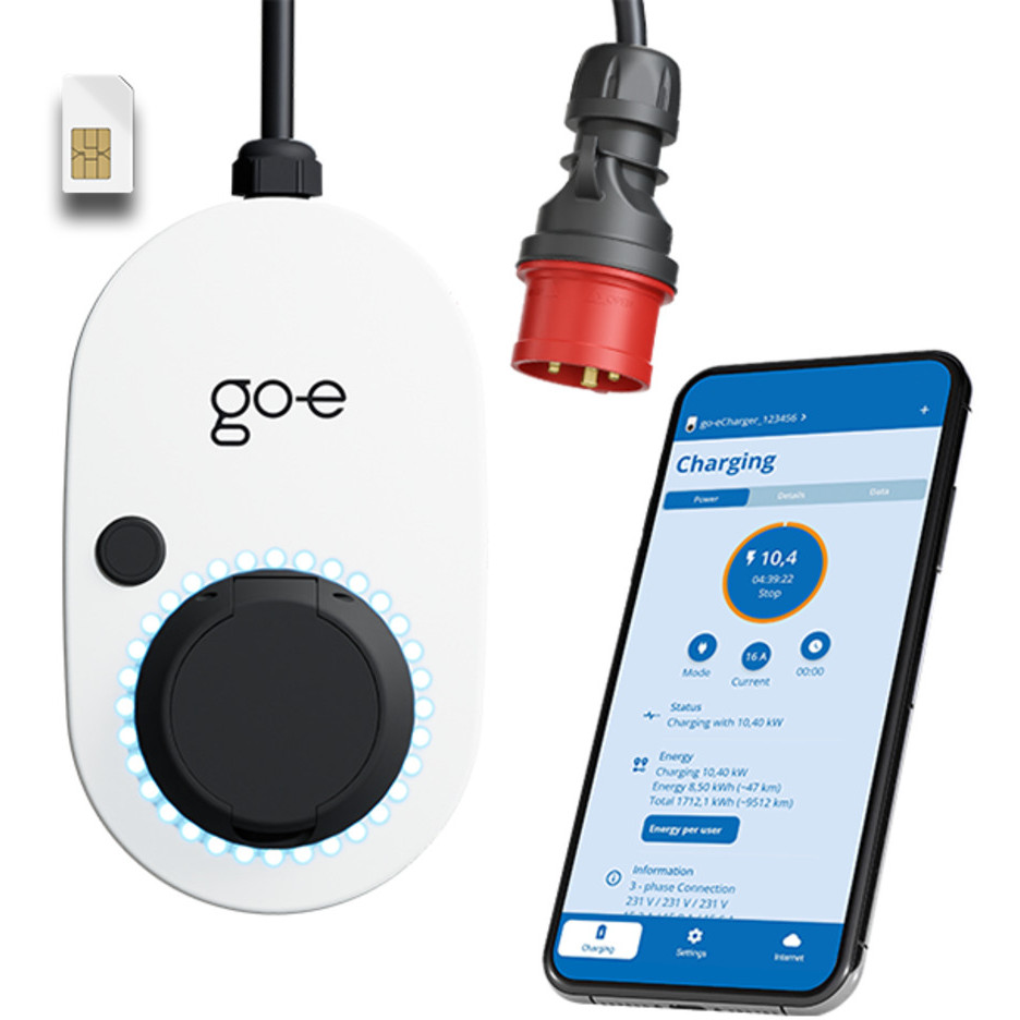 go-e Charger Gemini flex 2.0, 22 kW (32A 3-phasig) (wei/schwarz, mobile Ladestation, 4G/LTE)