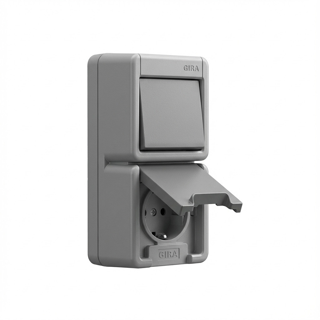 GIRA 417630 Kombi AusWe/SCHUKO senkr. KD WG AP Grau