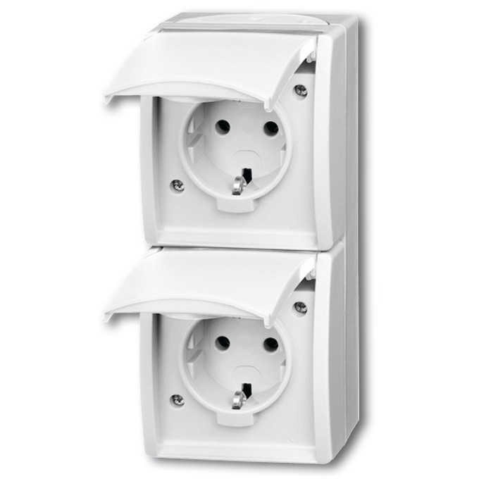 BUSCH JAEGER BJ 20-02EW-54 Steckdose m.Klappdeckel senkrecht 2f ocean IP44 alpinweiß
