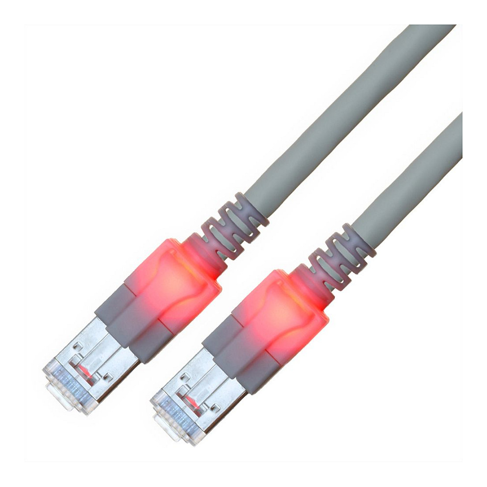 EasyLan DualBoot LED Patchkabel RJ45 S/FTP Cat.6 (Class E), mit saCon Stecker, LSOH, grau, 7 m