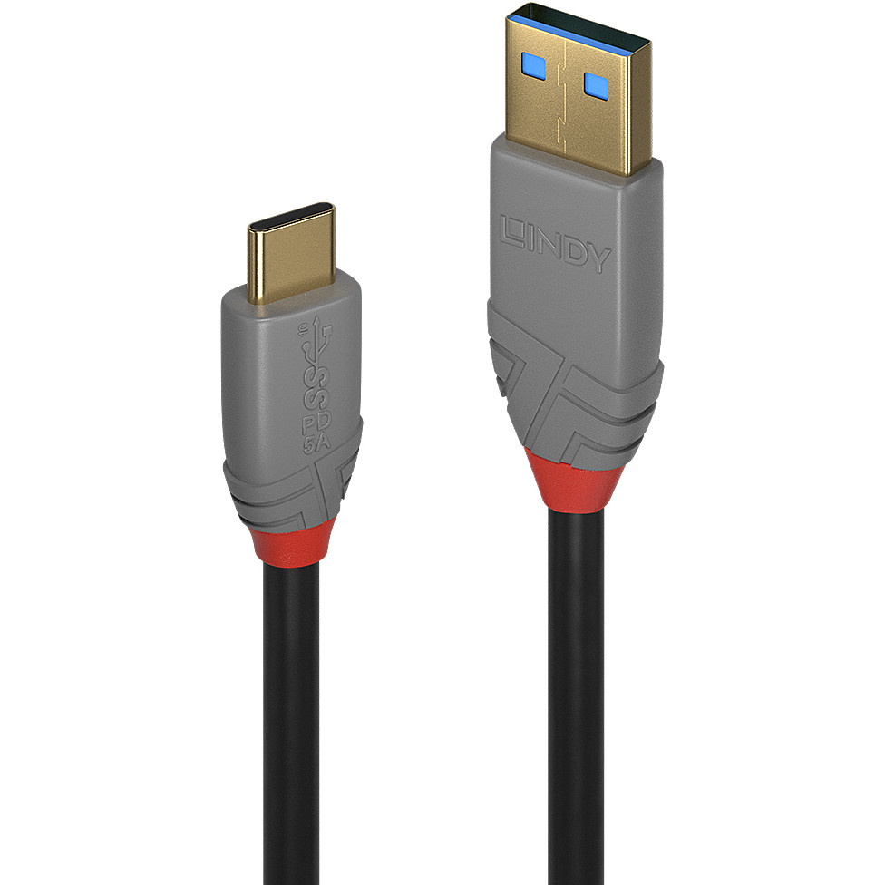 LINDY USB 3.1 Kabel Typ A/C 5A PD Anthra Line M/M 1.5m