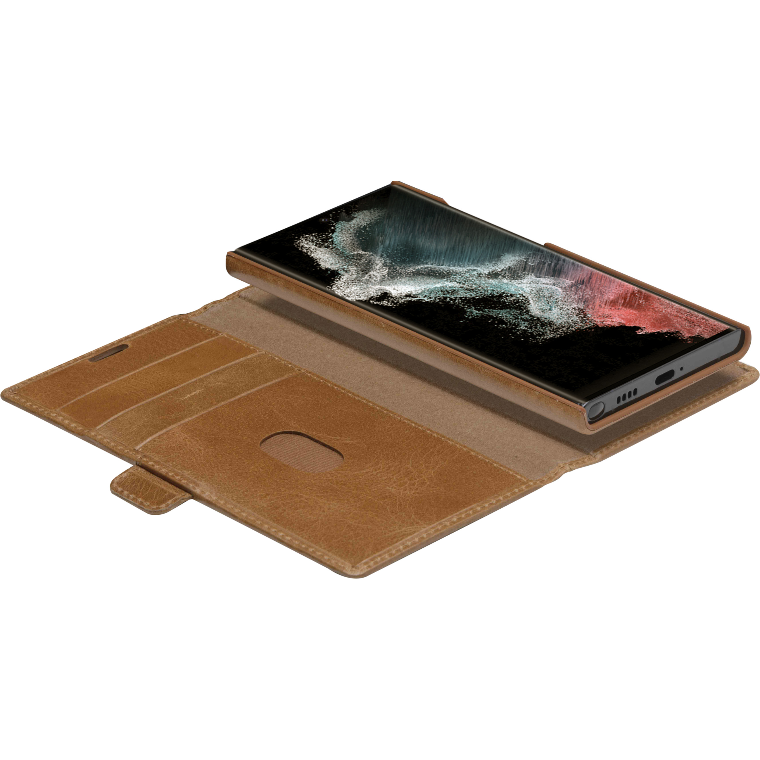 dbramante1928 Lynge - Flip-Hlle fr Mobiltelefon - genarbtes Leder - Hellbraun - fr Samsung Galaxy S22 Ultra