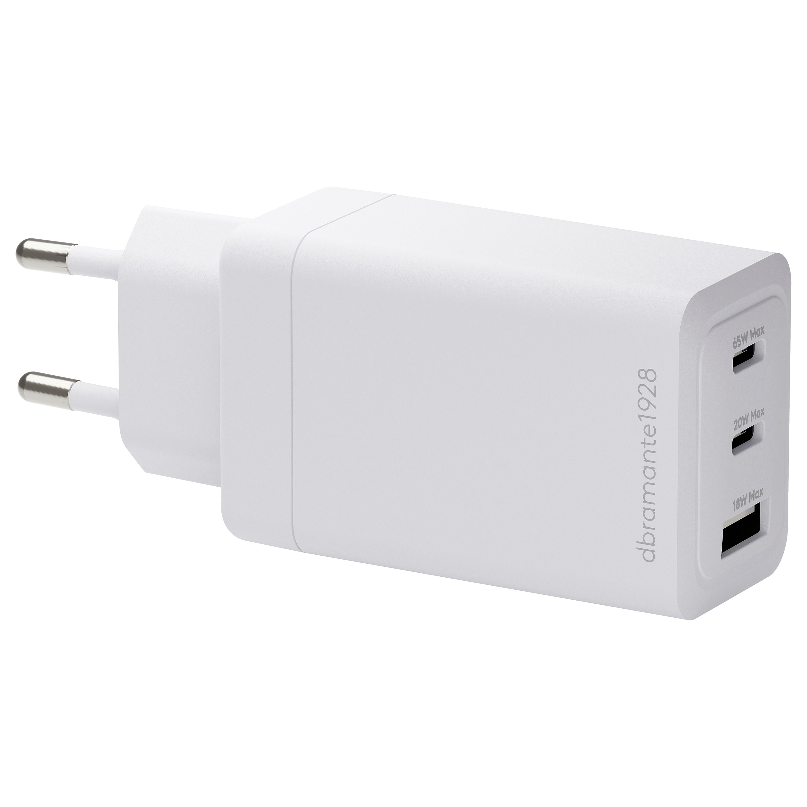 dbramante1928 re-charge - Netzteil - 65 Watt - 3 Ausgabeanschlussstellen (2 x USB-C, USB) - wei